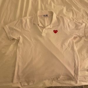 White CDG Red Heart Polo Size L